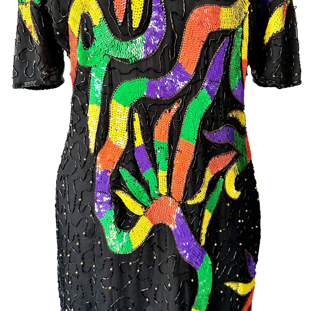 1990's Neon Sequined Dress | Tan Chho
