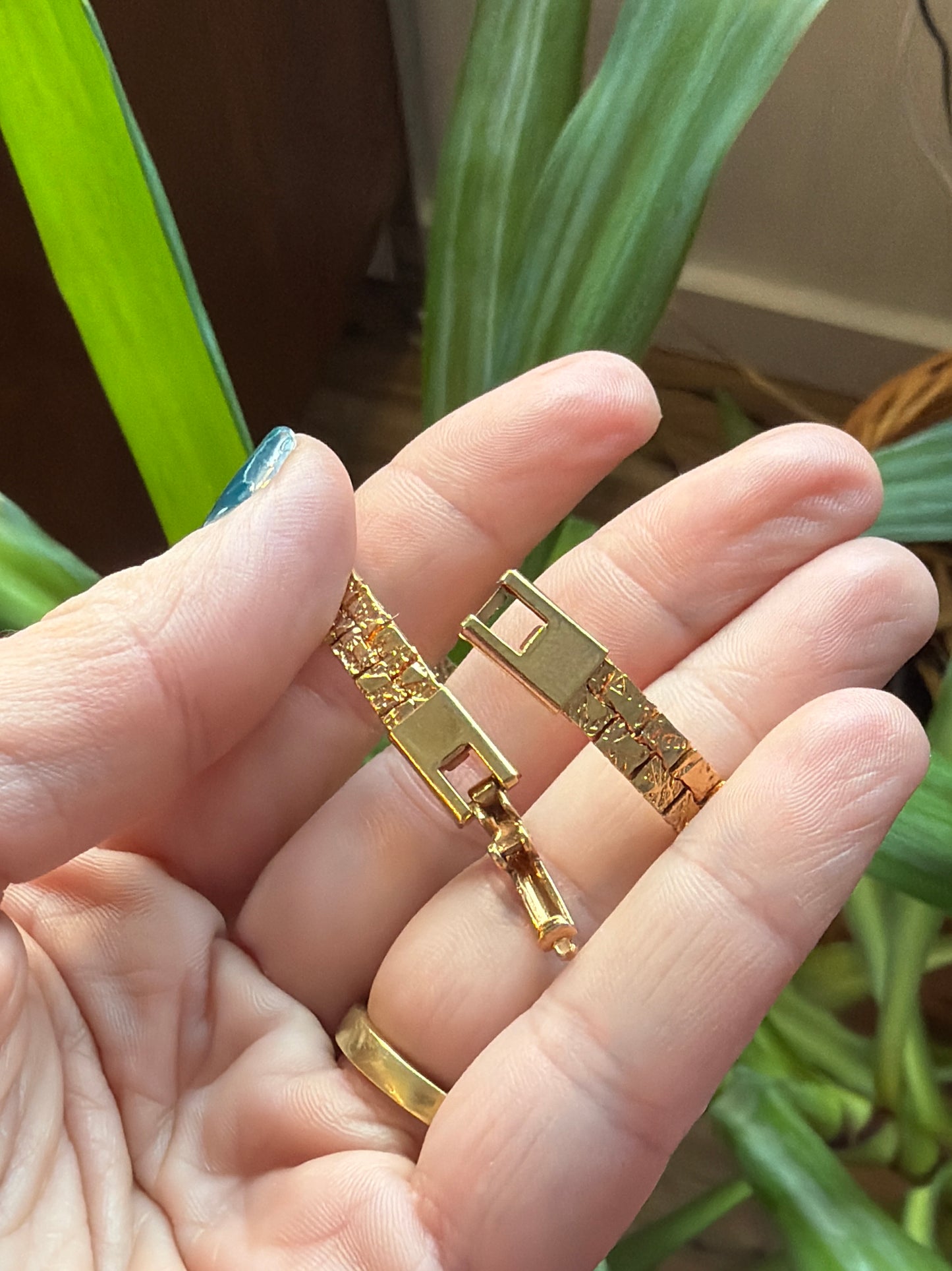Vintage Gold Nugget & Rhinestone Bracelet