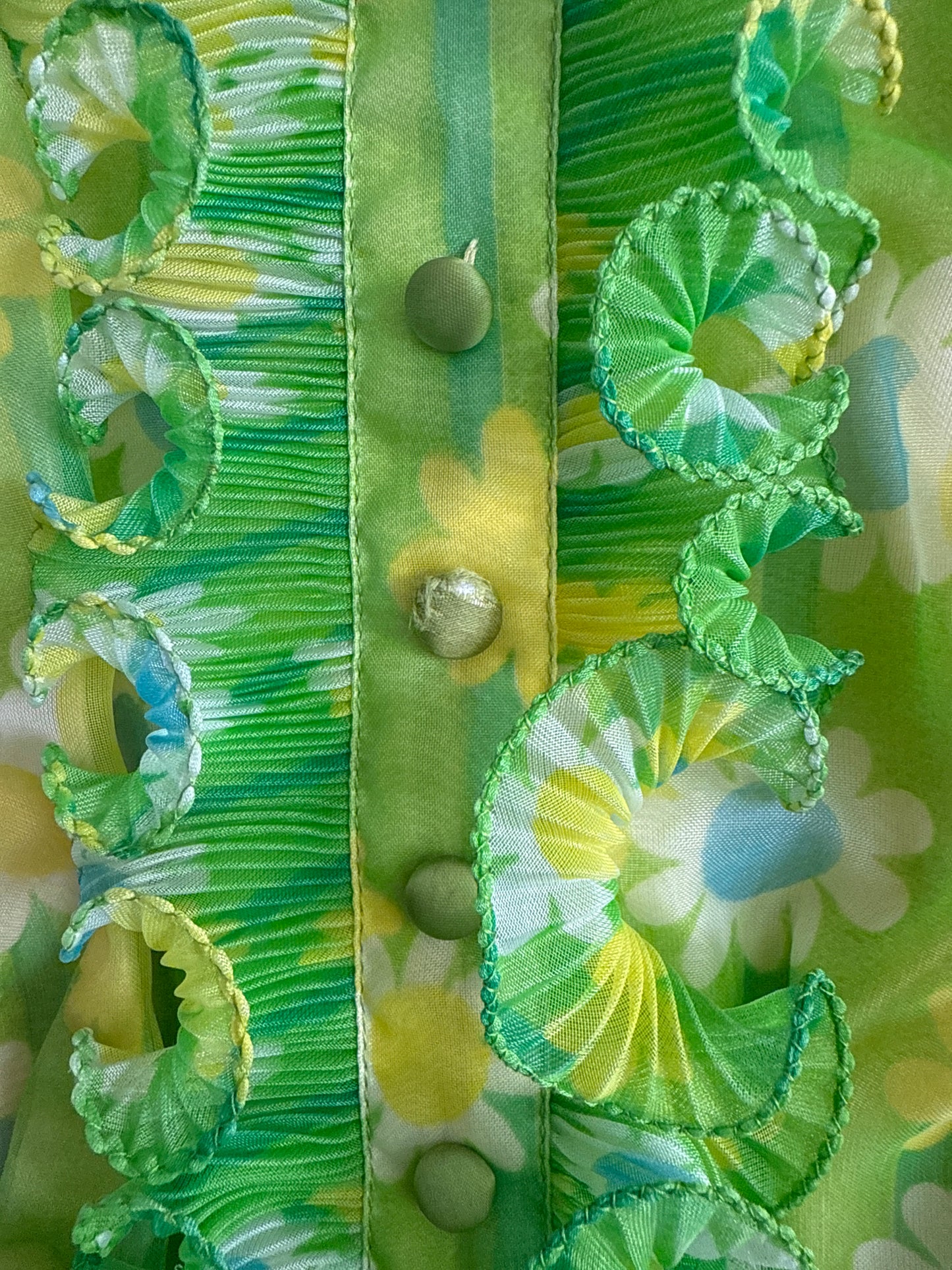 1960's Green Flower Power Ruffle Dress | Montgomery Ward