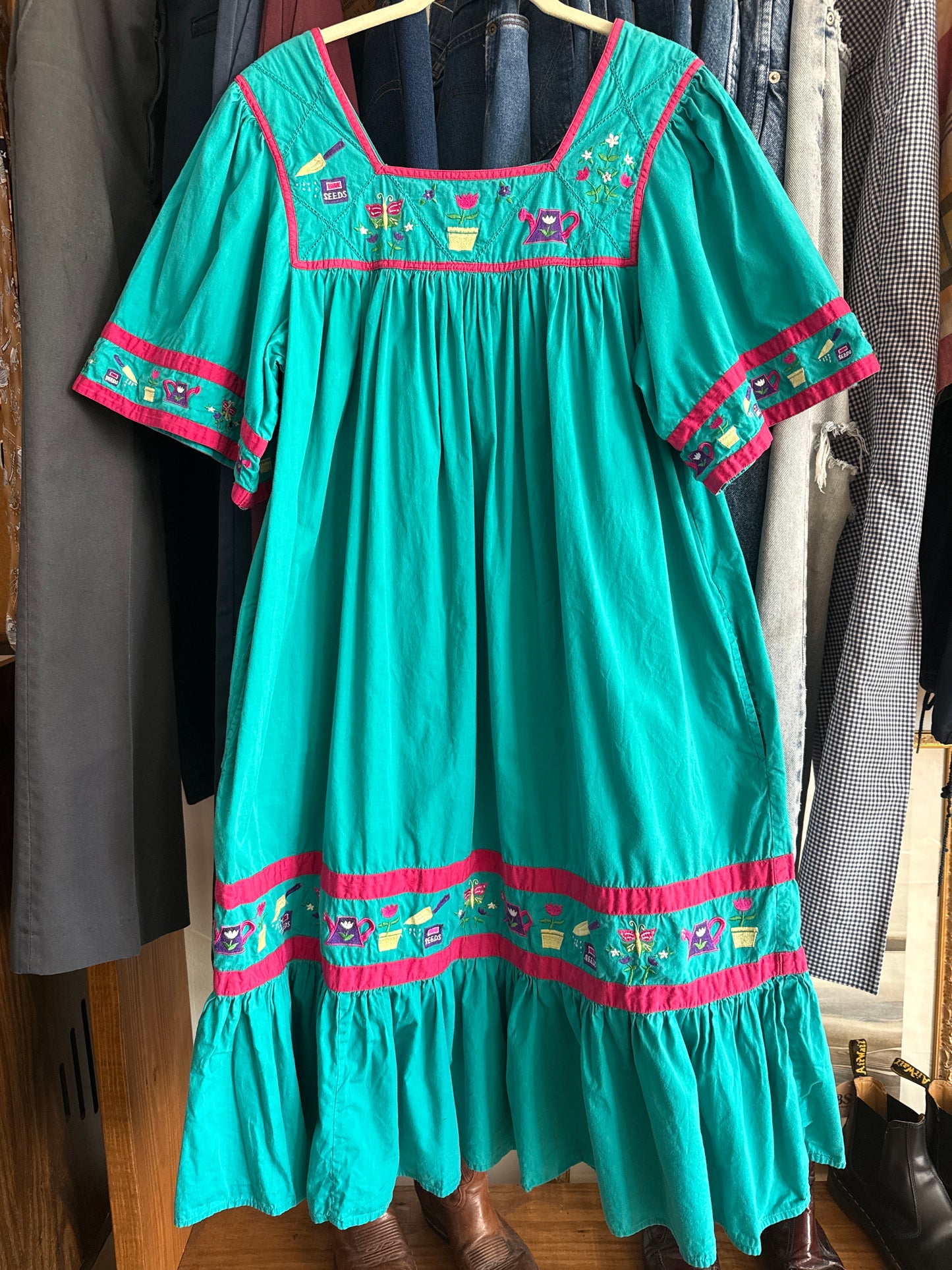 1990's Gardening Embroidery House Dress | Go Softly