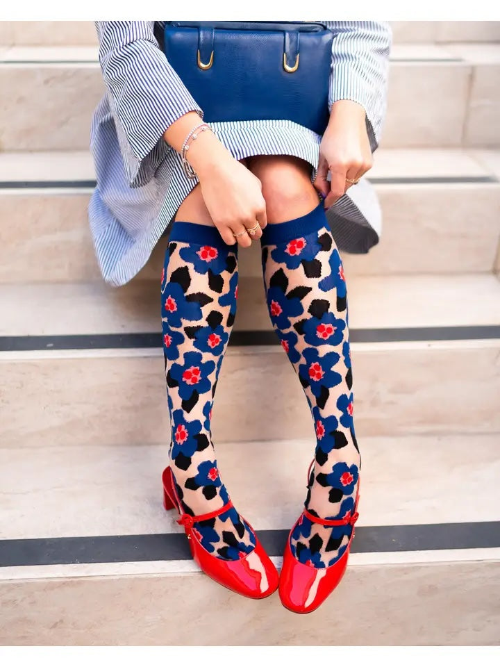 Bold Blue Sheer Knee High Sock | Sock Candy