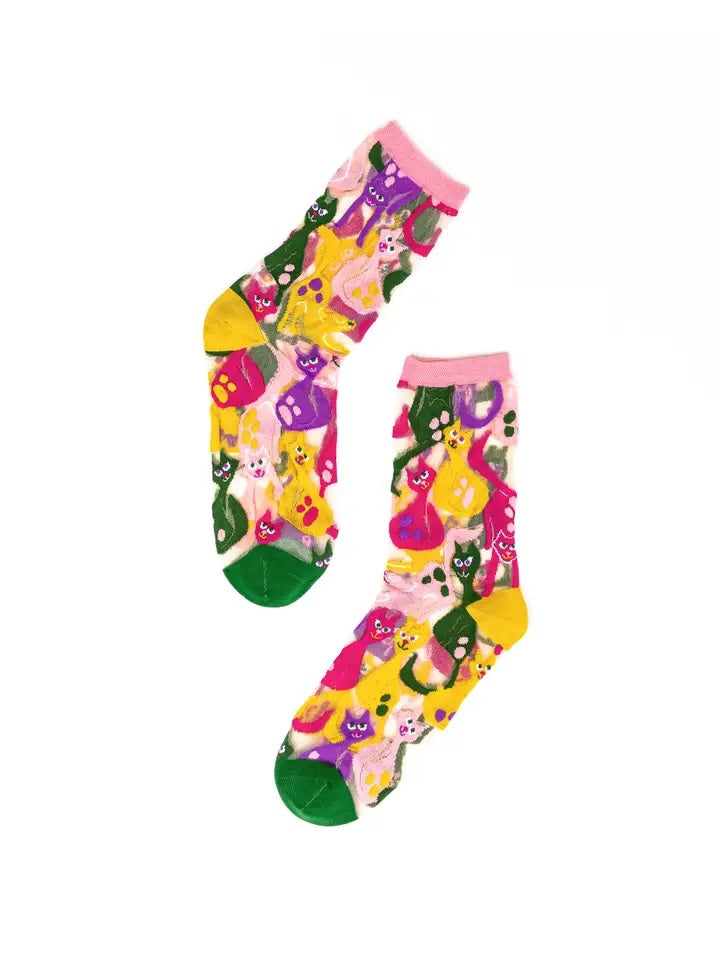 Dopamine Cats Sheer Crew Sock| Sock Candy