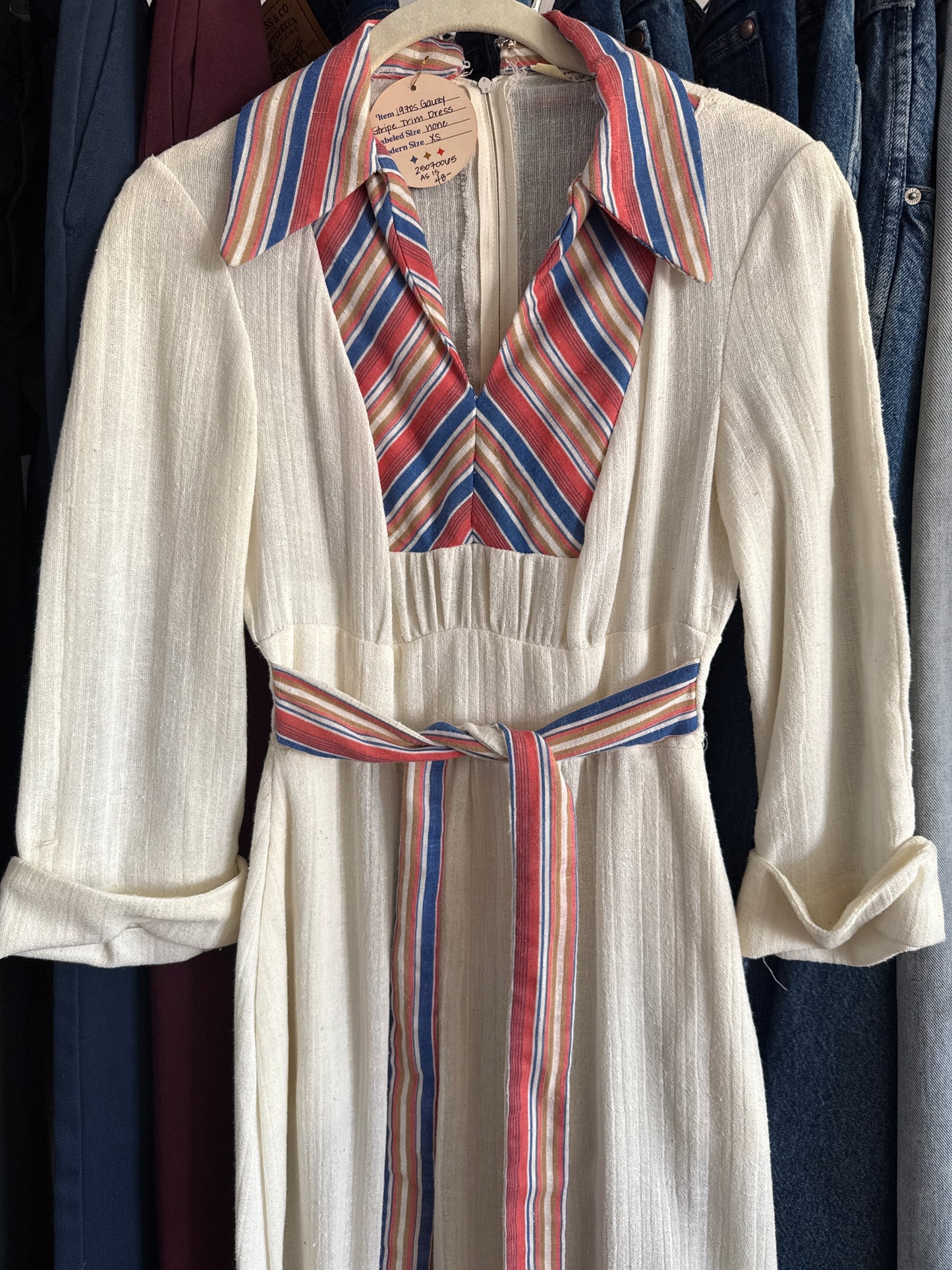 1970's Gauzy Stripe Trim Dress AS IS