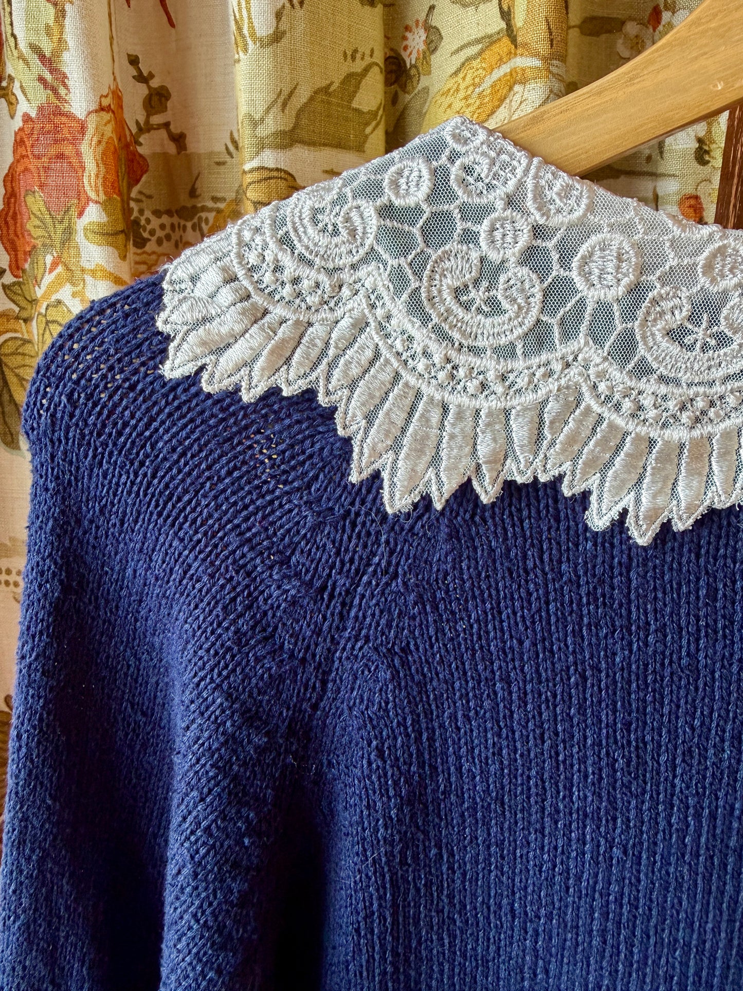 1980's Silk Cotton Lace Collar Sweater | Chaus