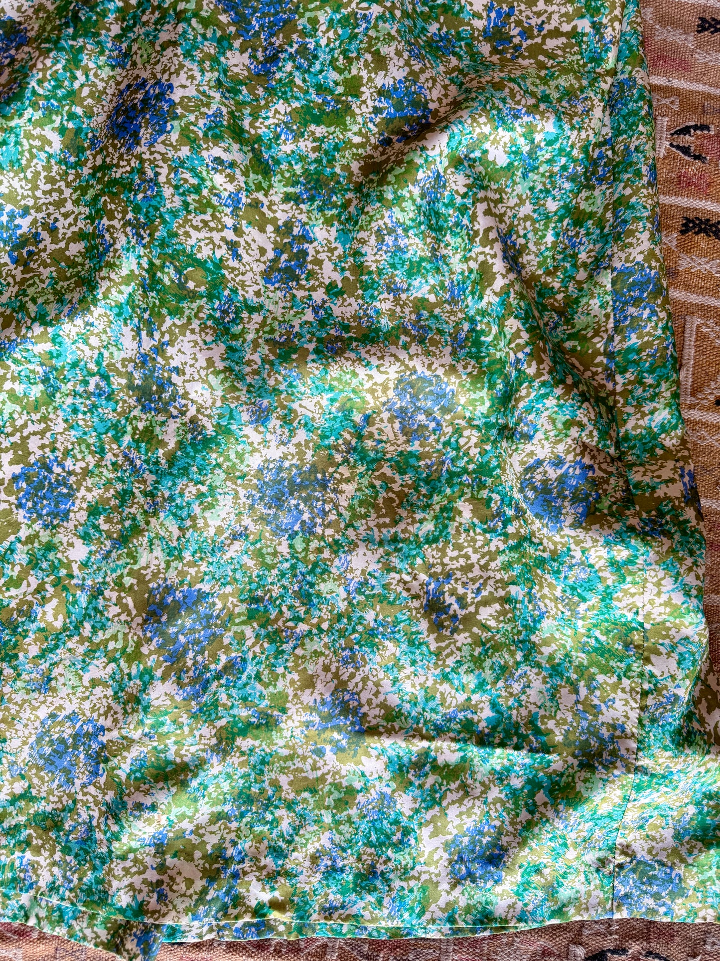 1950's Silk/Viscose Green & Blue Sponge Print Dress AS IS