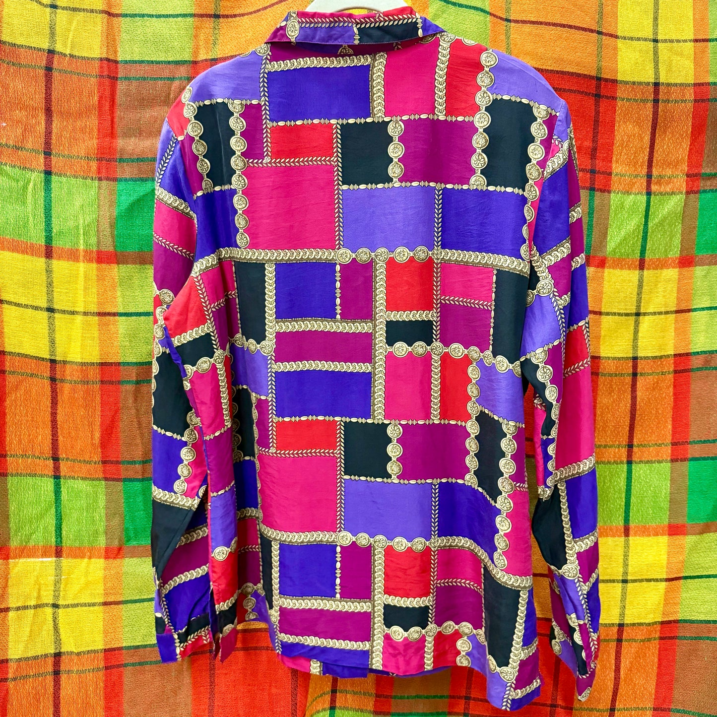 1990's Gold Chain Bordered Checkerboard Blouse | Anna and Frank