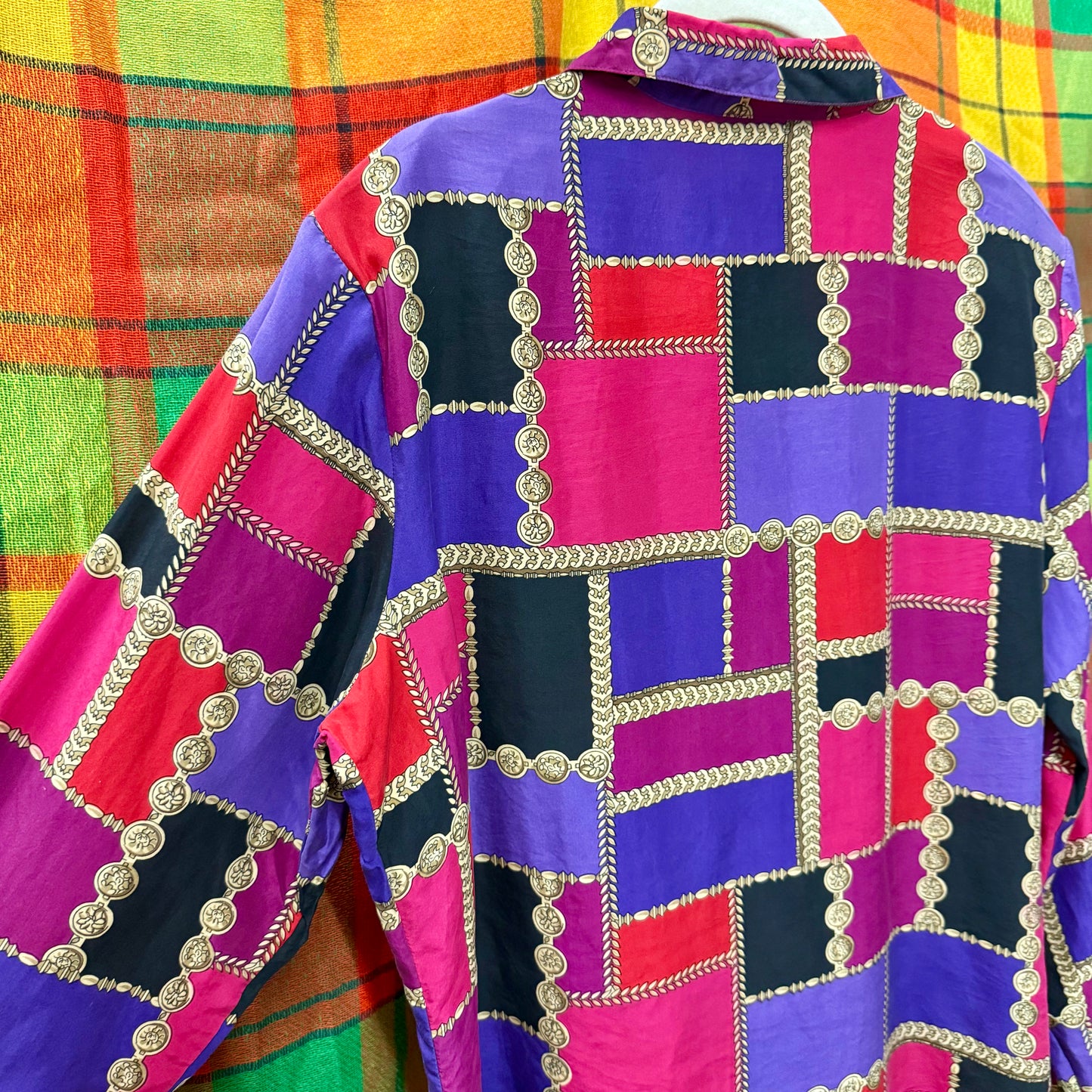 1990's Gold Chain Bordered Checkerboard Blouse | Anna and Frank