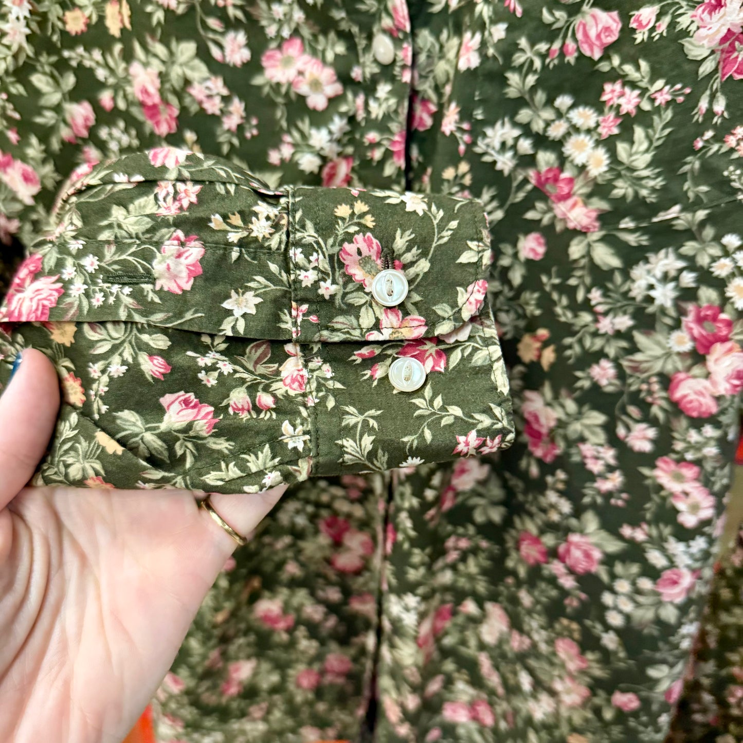 1990's Dark Floral Cotton Blouse | Lauren Ralph Lauren