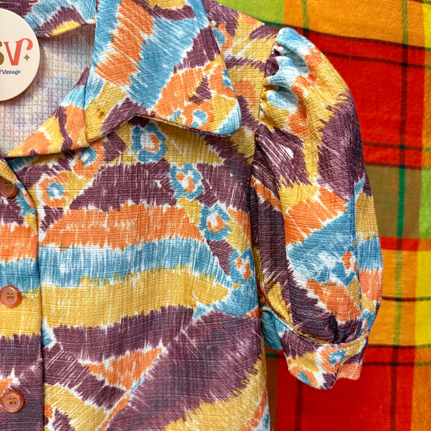 1970's Puff Sleeve Pencil Sketch Blouse