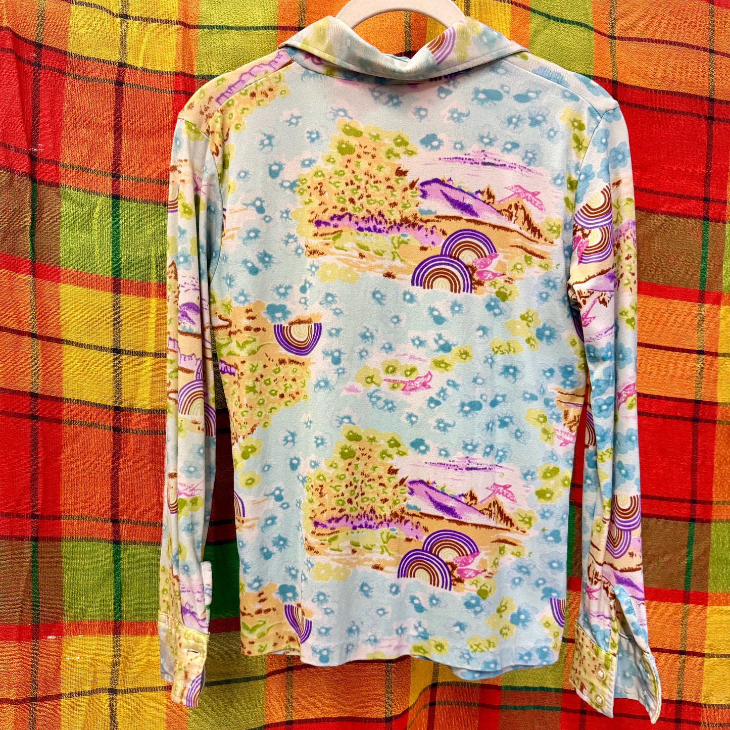 1970's Rainbow Floral Dagger Collar Blouse