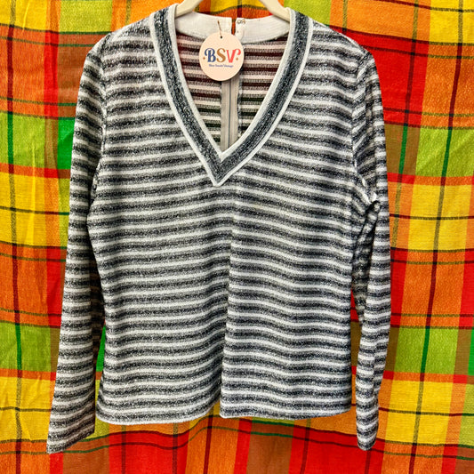1970's/80's Metallic Stripe V-Neck Blouse
