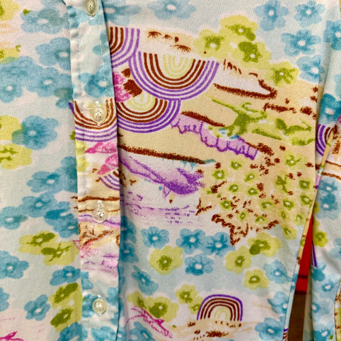 1970's Rainbow Floral Dagger Collar Blouse