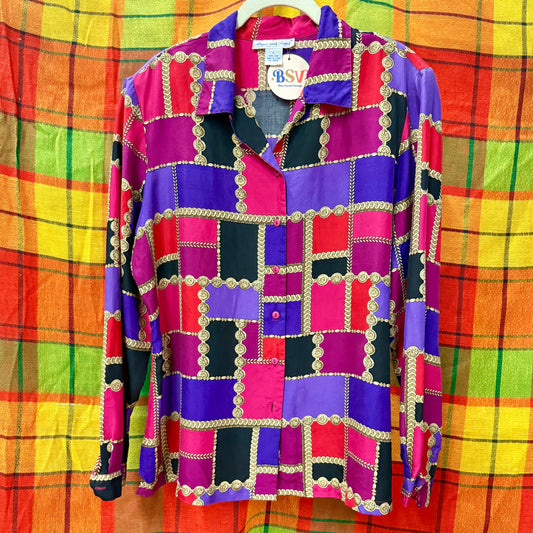 1990's Gold Chain Bordered Checkerboard Blouse | Anna and Frank