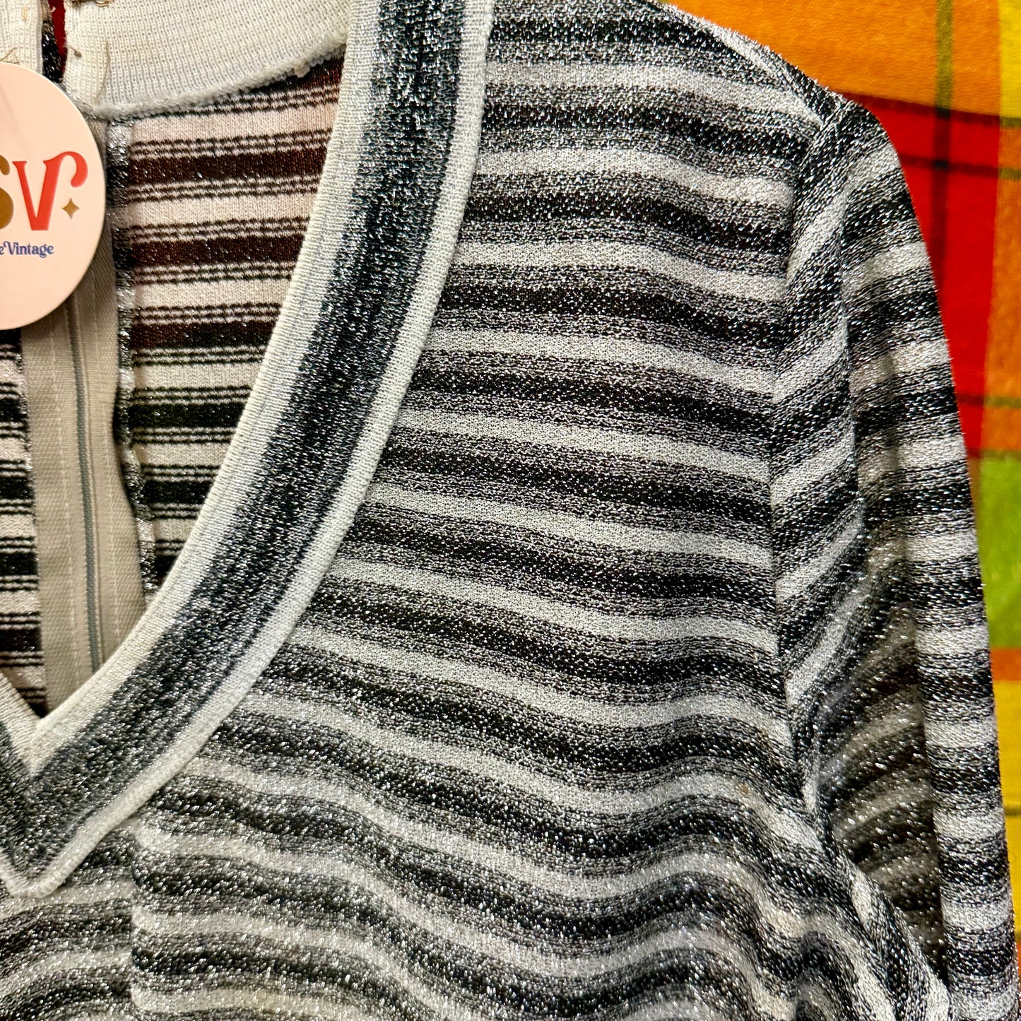 1970's/80's Metallic Stripe V-Neck Blouse