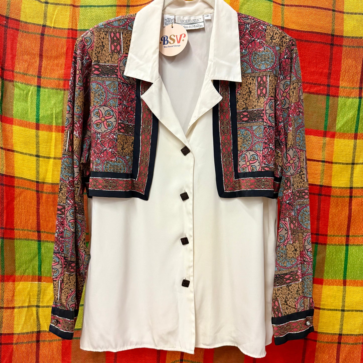 1990's Scarf Overlay Silky Blouse | Liquid Silk