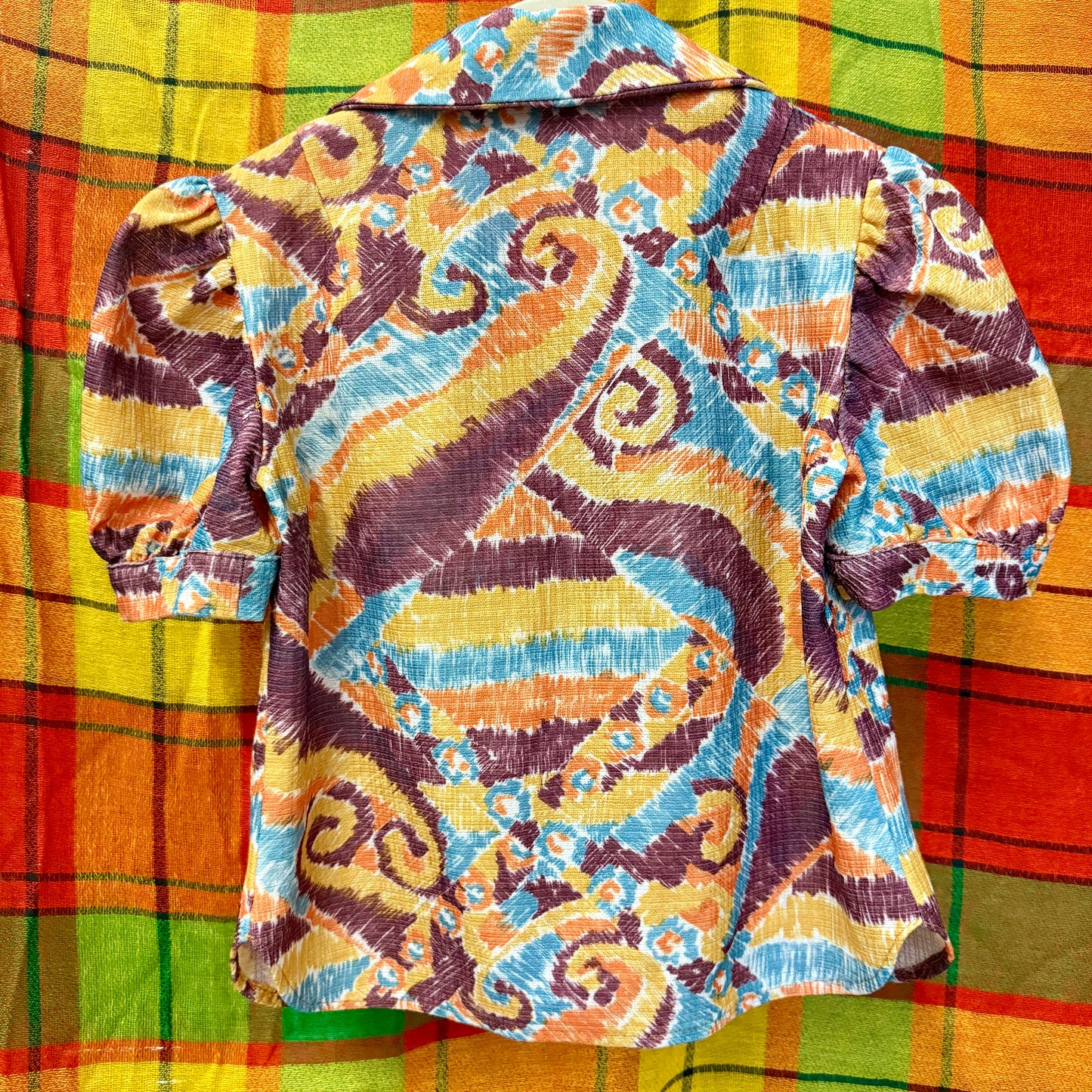 1970's Puff Sleeve Pencil Sketch Blouse