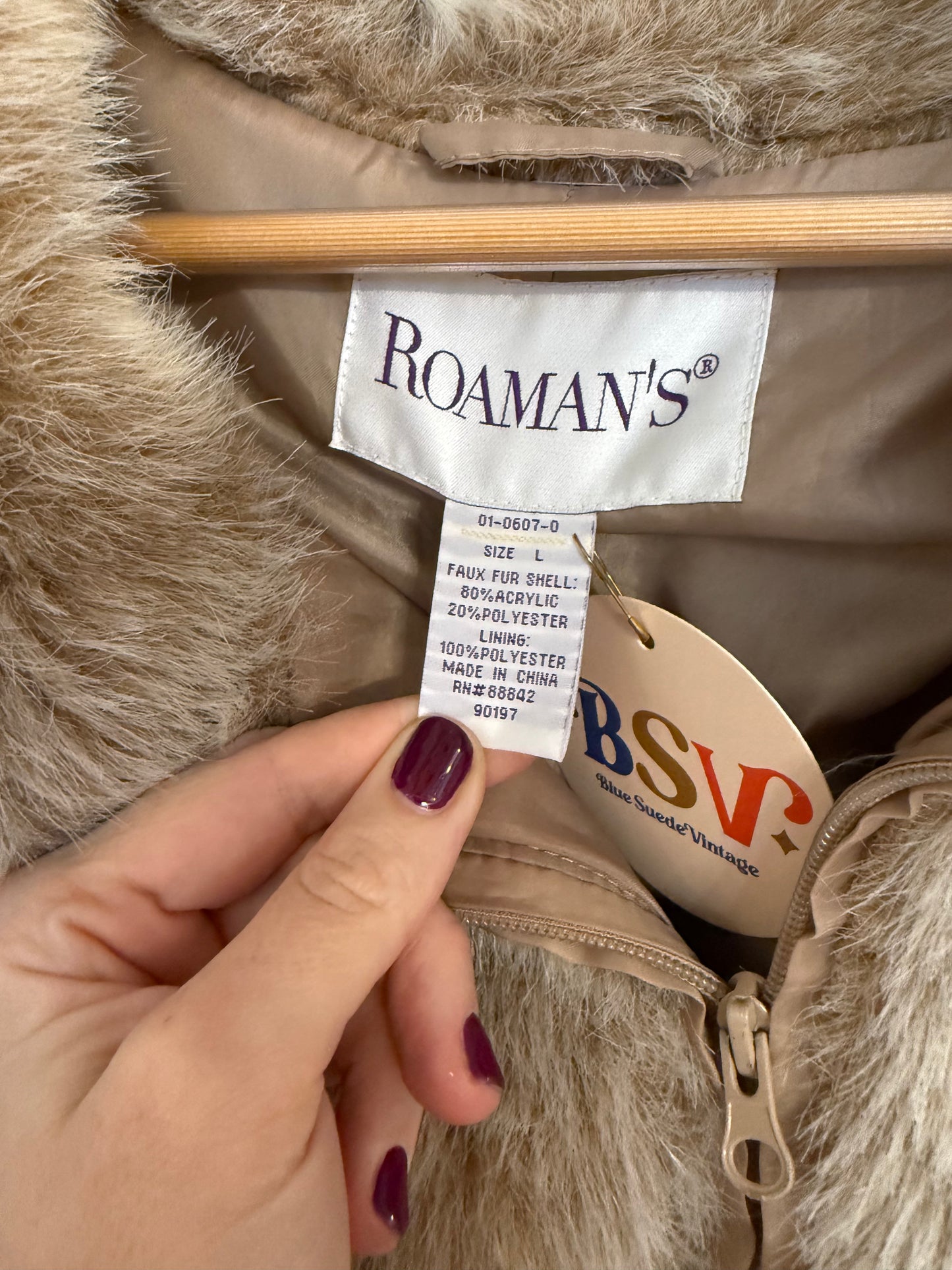 1990's Tan Faux Fur Coat | Roaman's