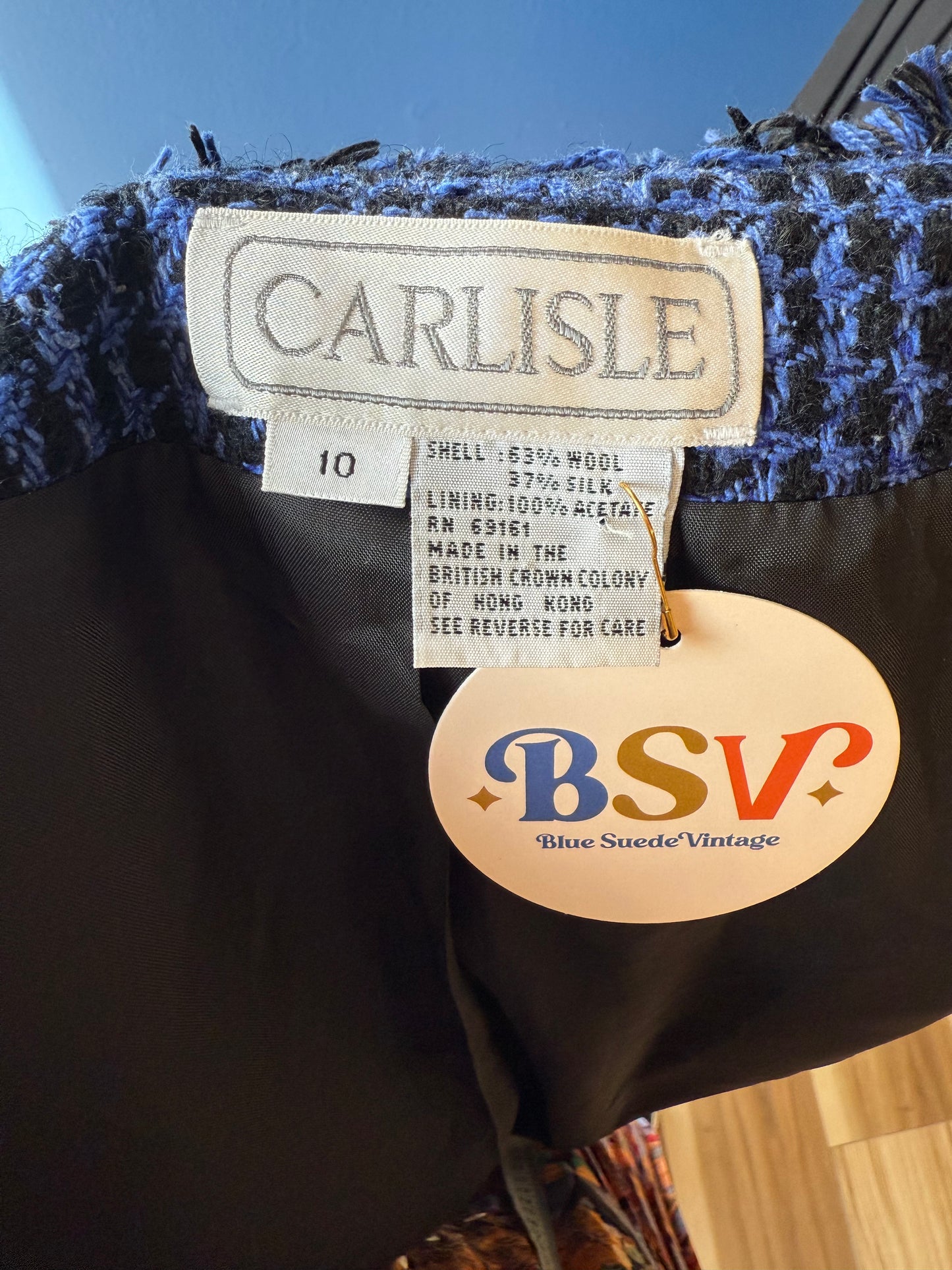 1990's Blue Houndstooth Silk Wool Jacket | Carlisle