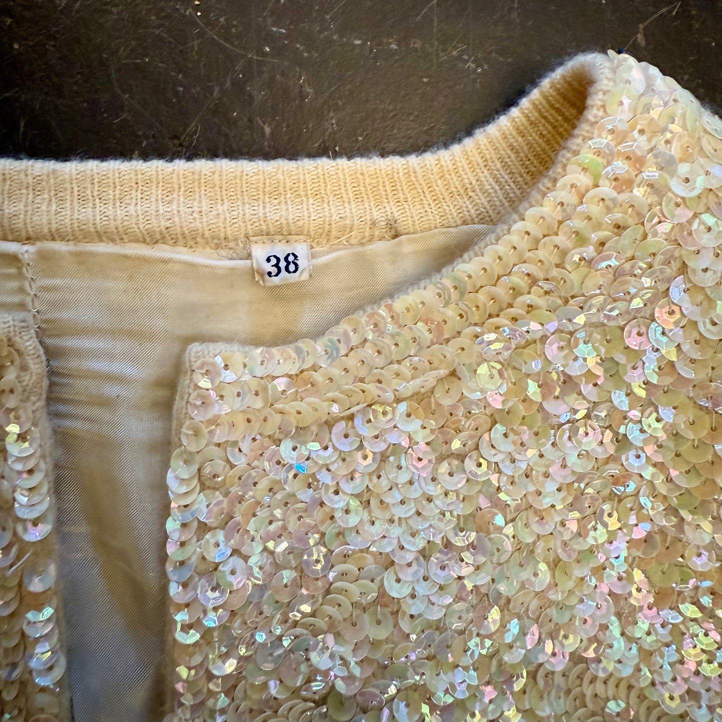 1960's Fully Sequined Cream Cardigan