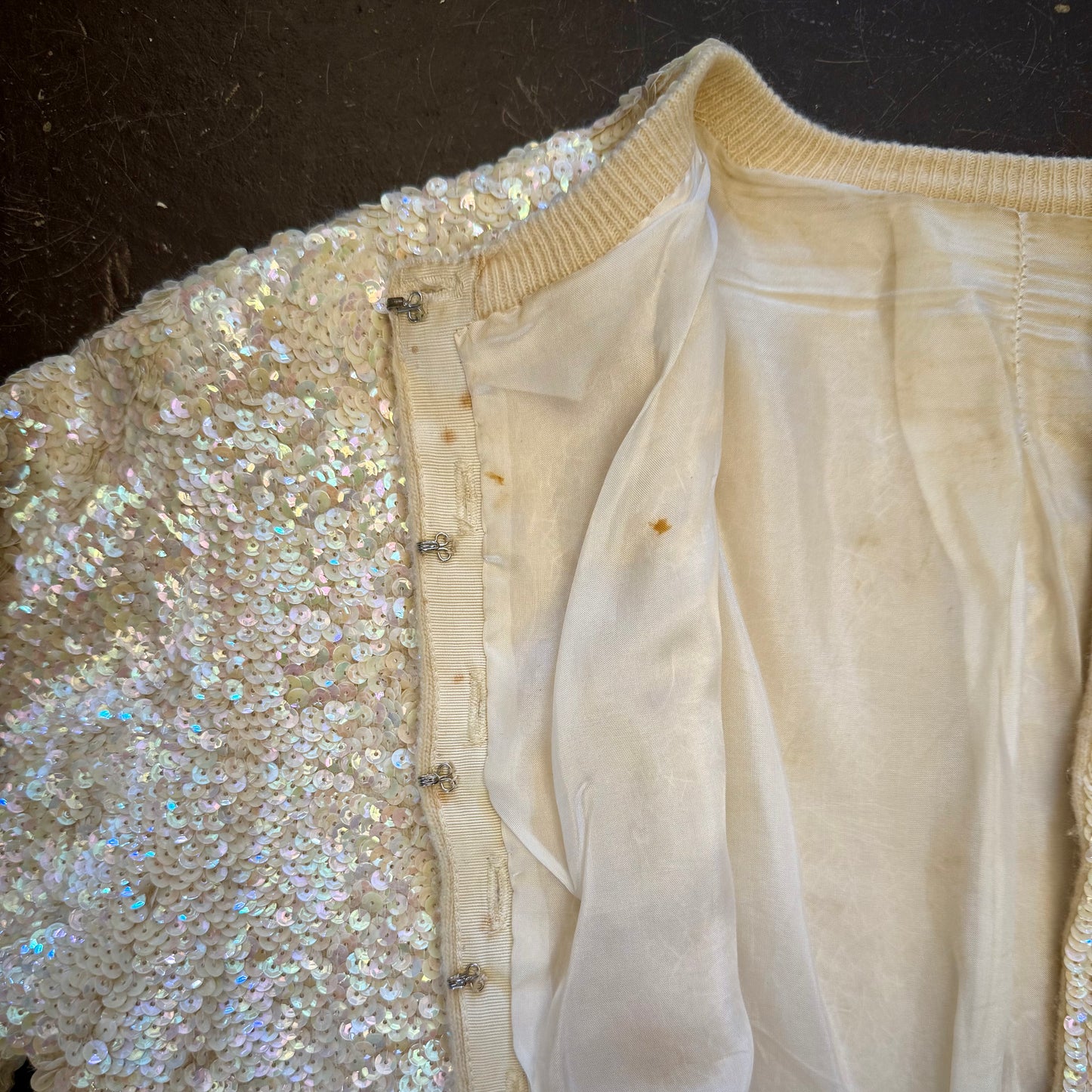 1960's Fully Sequined Cream Cardigan