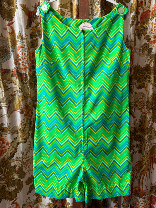Handmade Green Chevron Romper