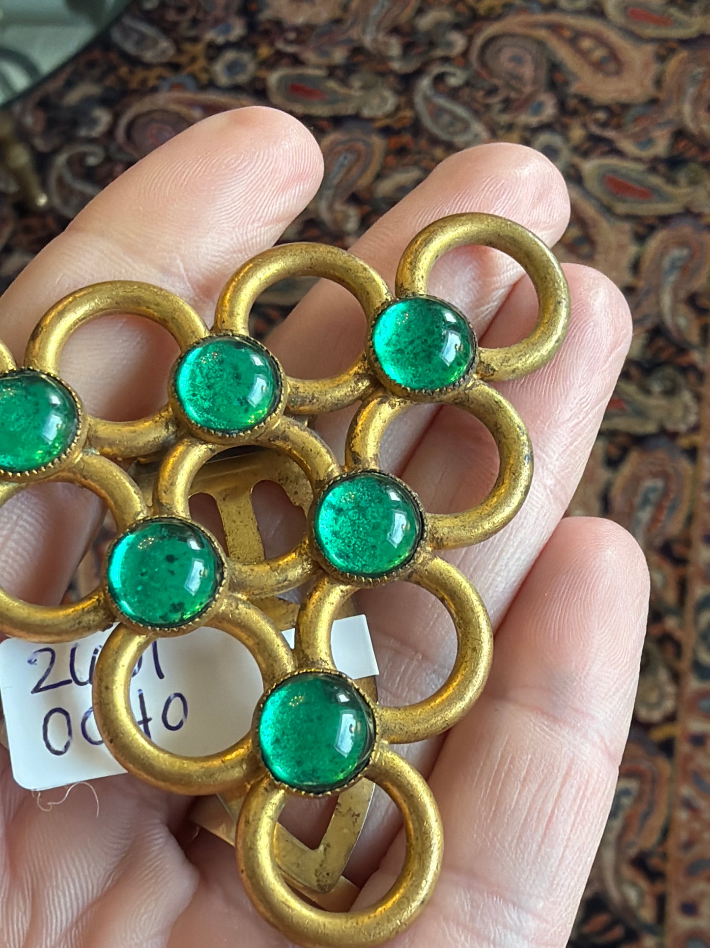~1930's Green Glass Dress Clip