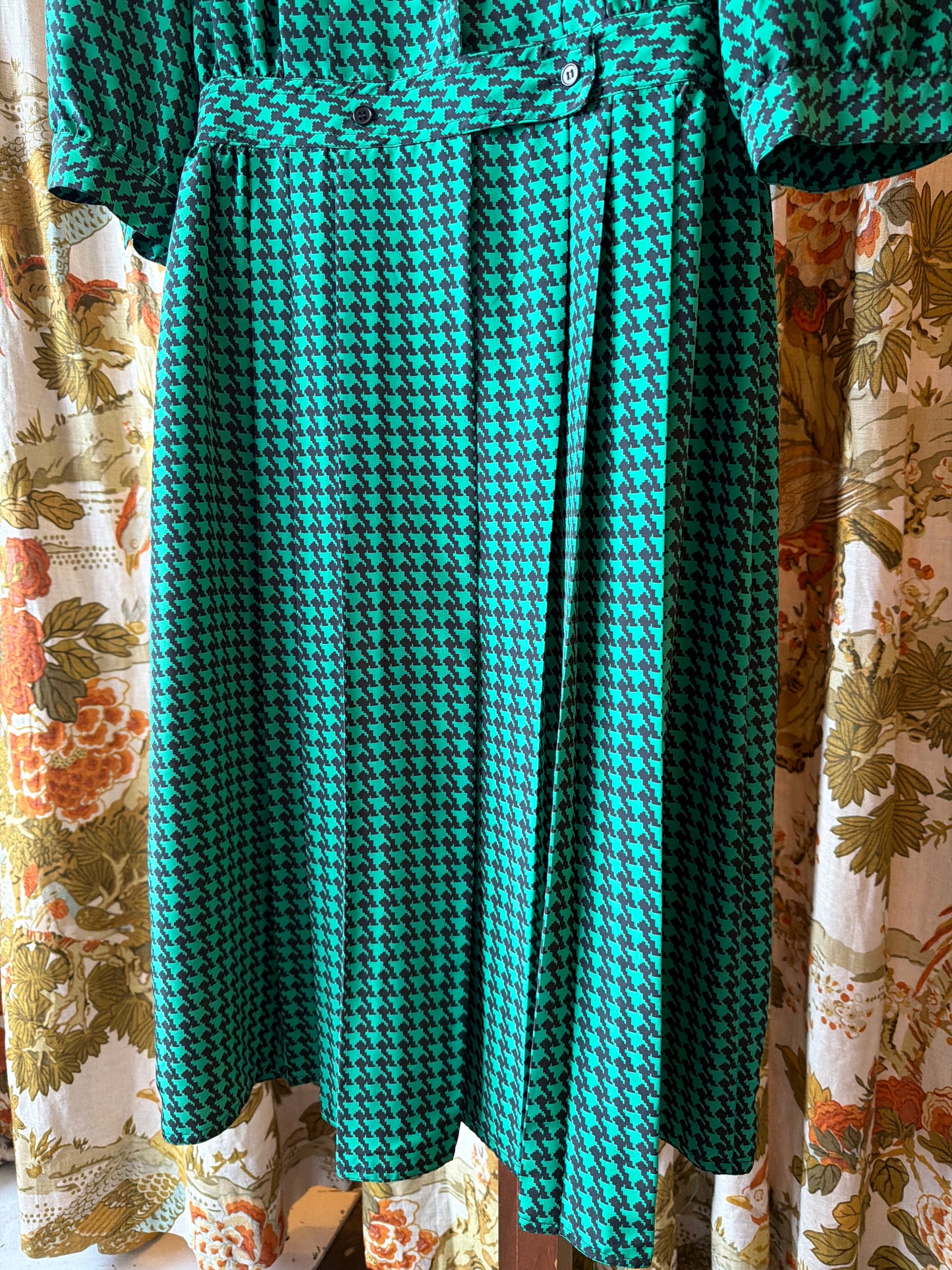 1980's Green Houndstooth Dress | Petites for Maggy