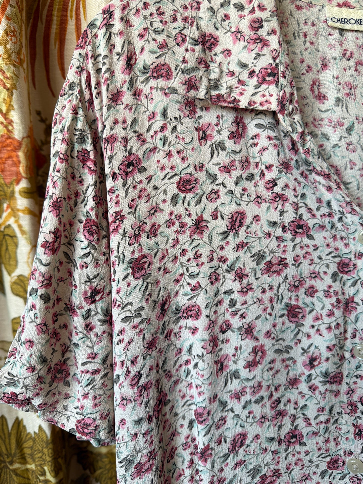 1990's Rayon Chiffon Floral Shirt Dress AS IS | Cherokee