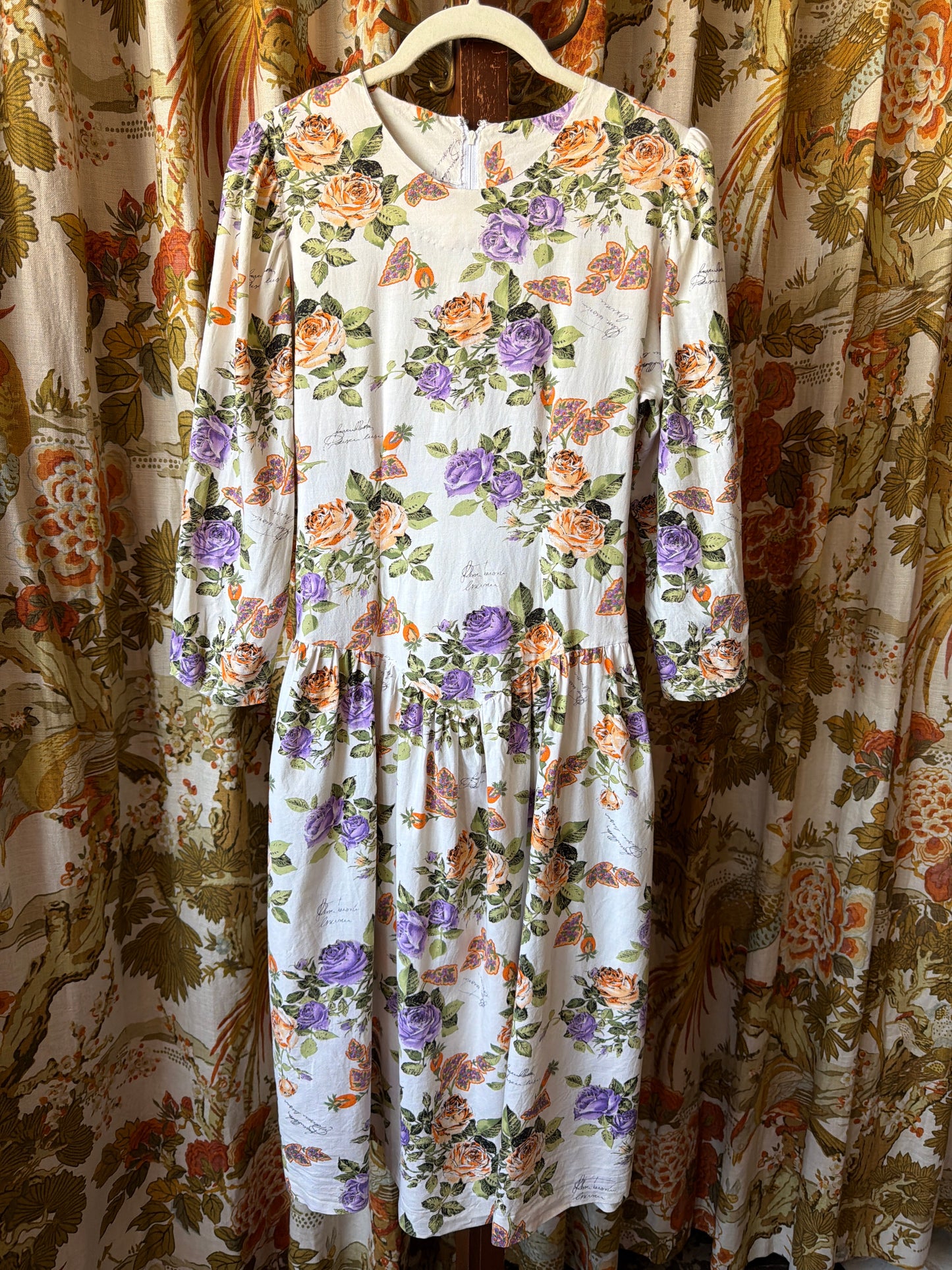 1980's Dropwaist Rose Script Dress