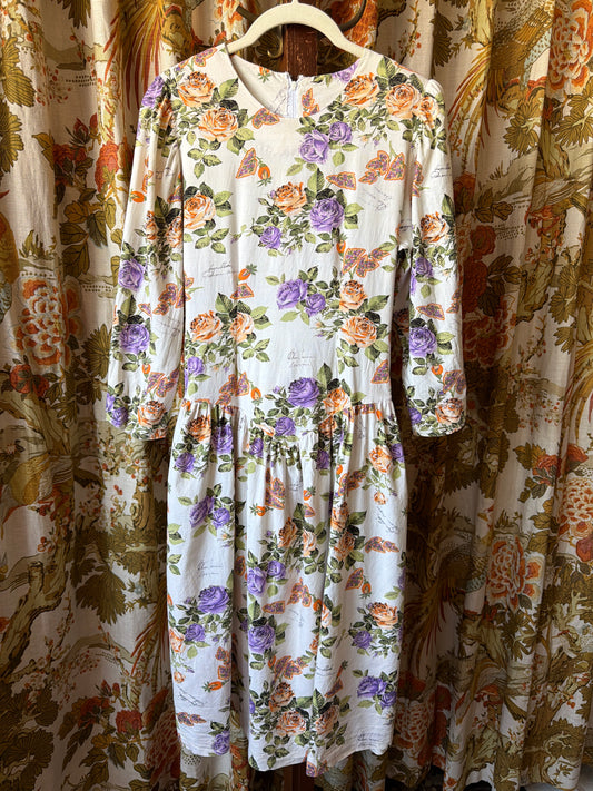 1980's Dropwaist Rose Script Dress