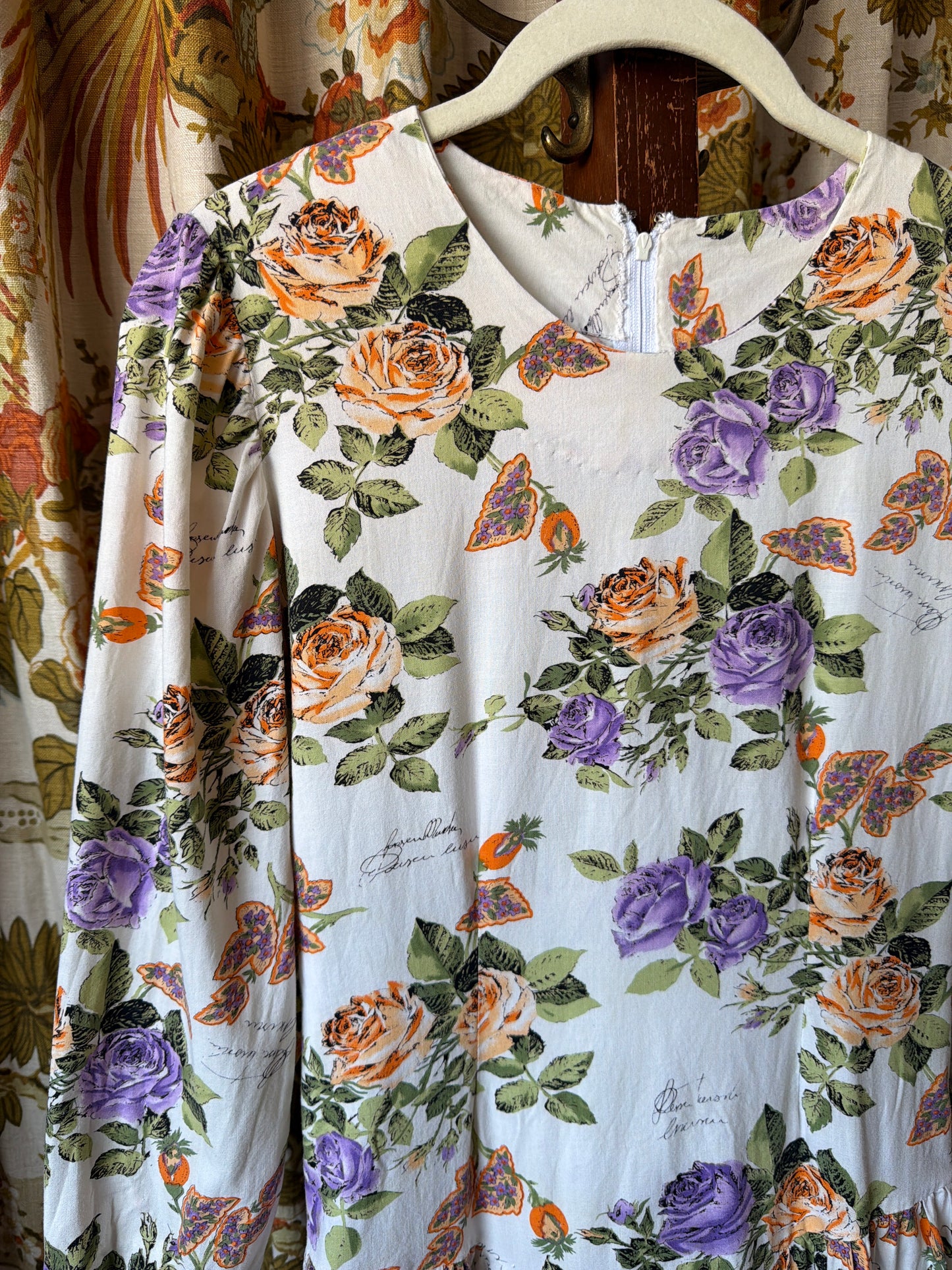 1980's Dropwaist Rose Script Dress