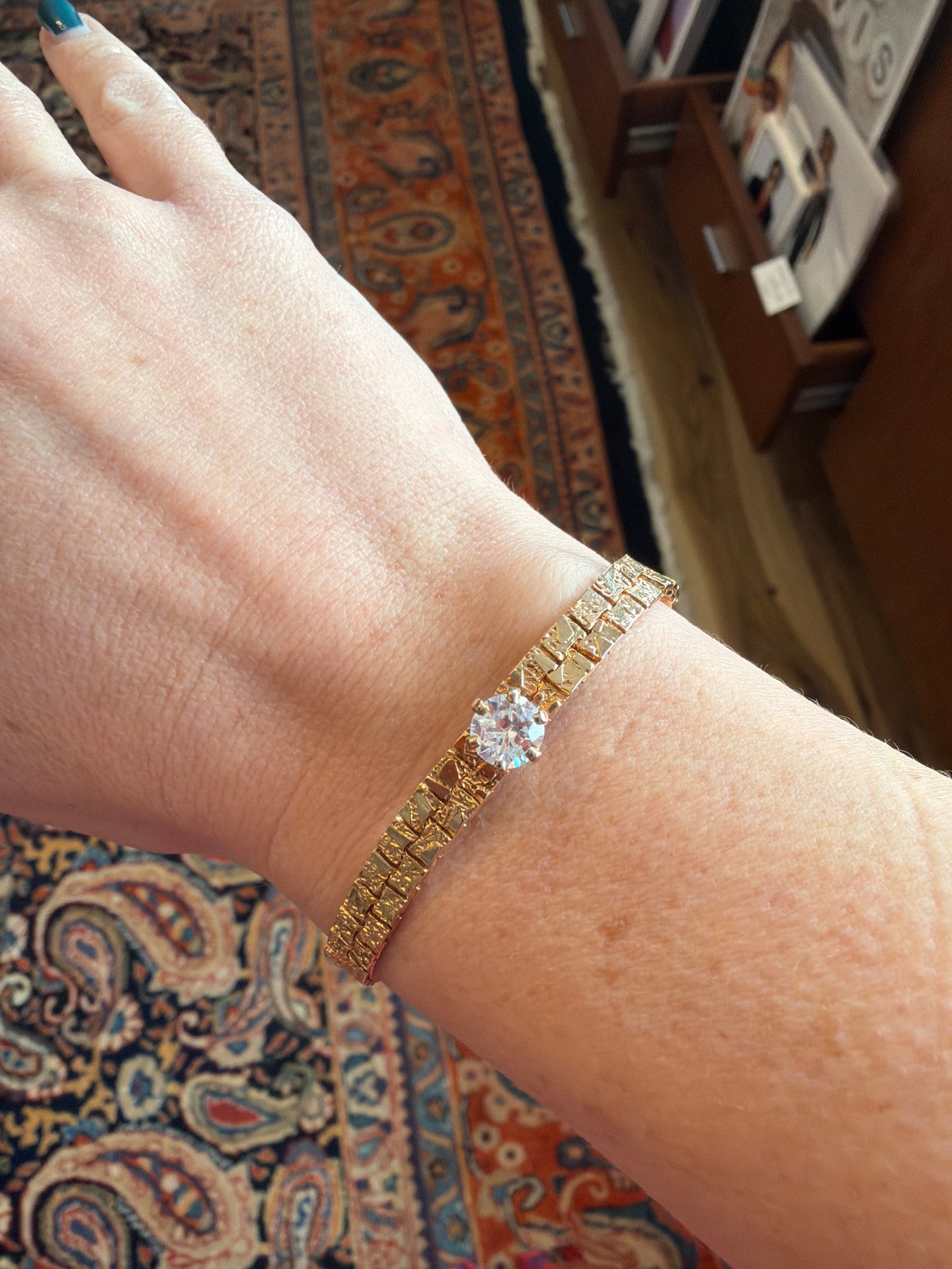 Vintage Gold Nugget & Rhinestone Bracelet