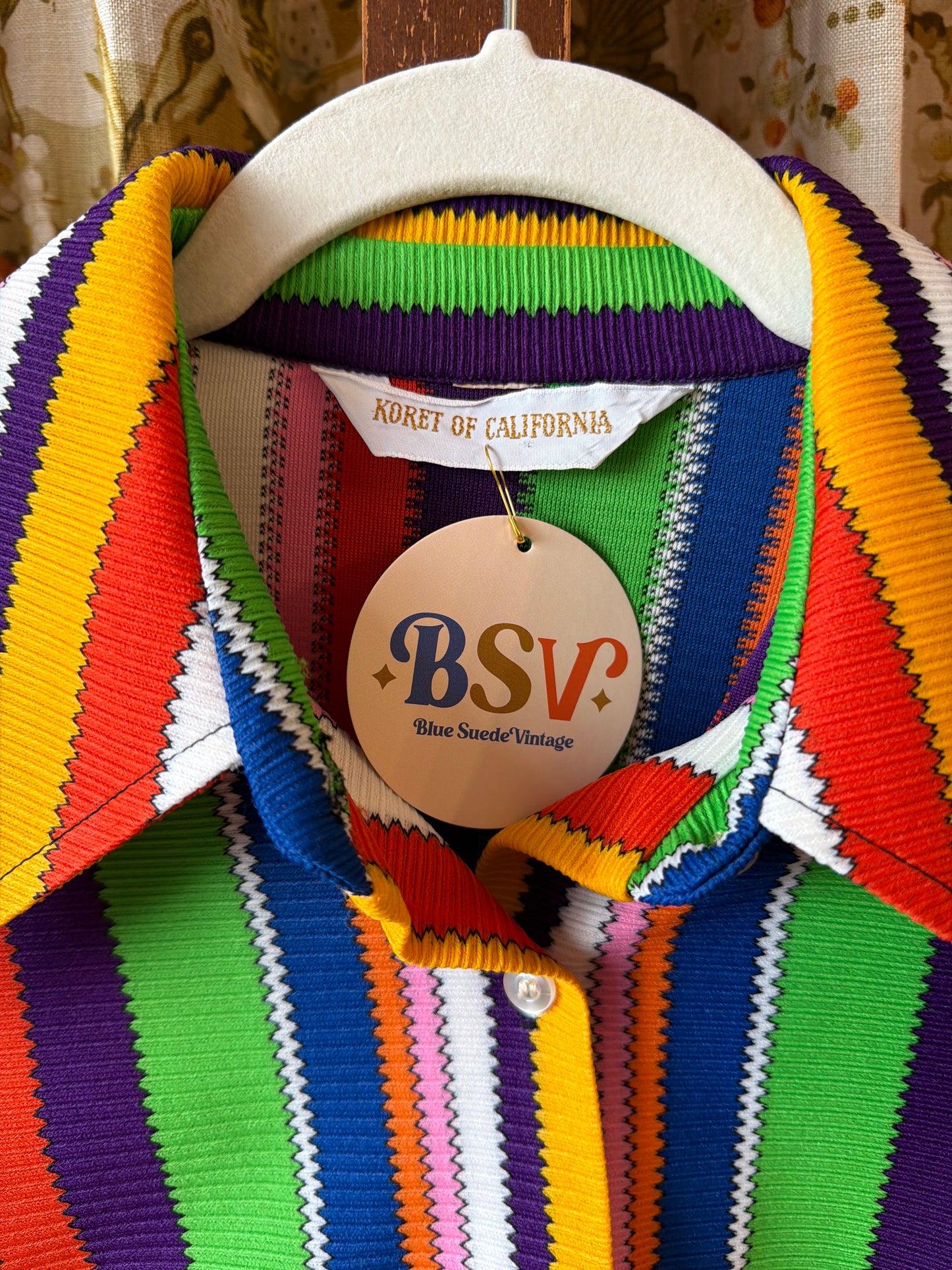 1970's Rainbow Stripe Dagger Collar Blouse | Koret of California