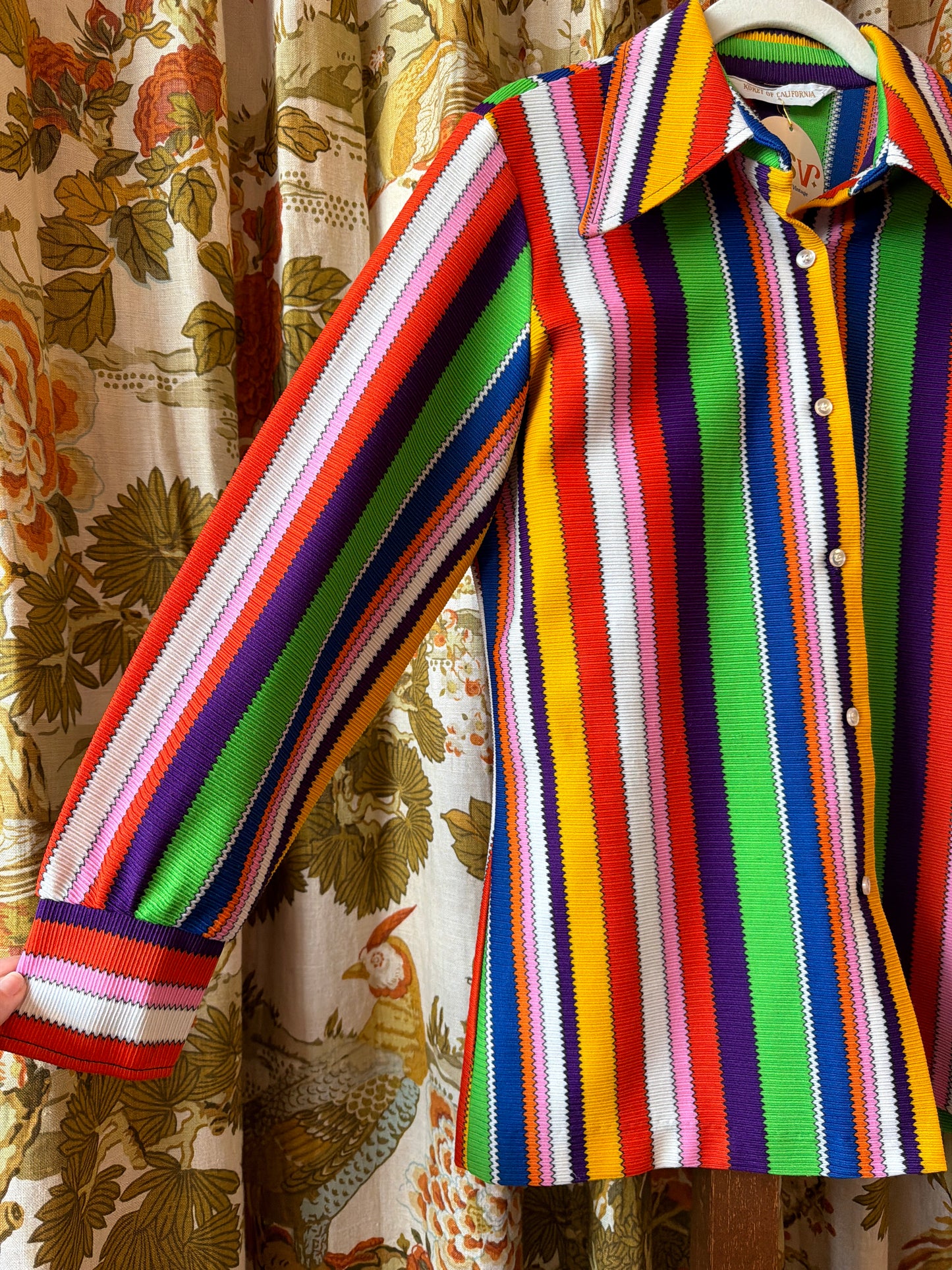 1970's Rainbow Stripe Dagger Collar Blouse | Koret of California