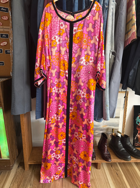 1960's Groovy Floral Silky Caftan