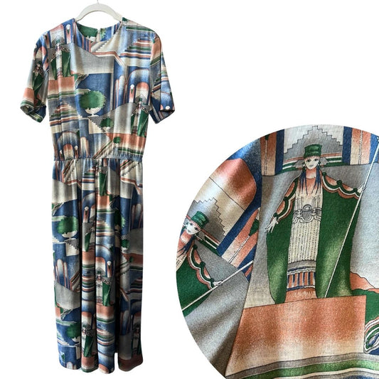 1970's Does 20's Novelty Print Dress