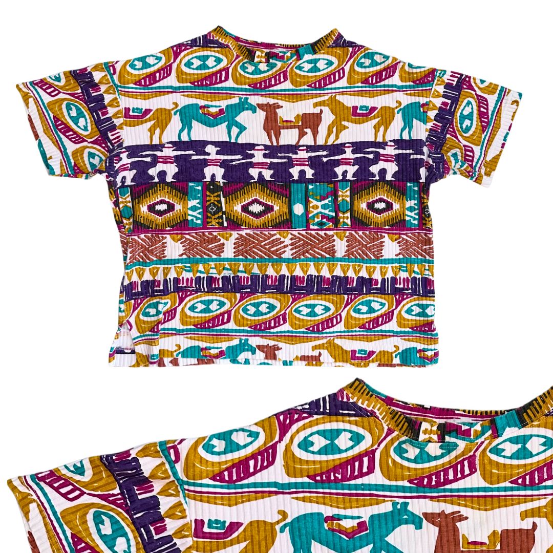 1990's Southwestern Print Ribbed Tee | Turbo