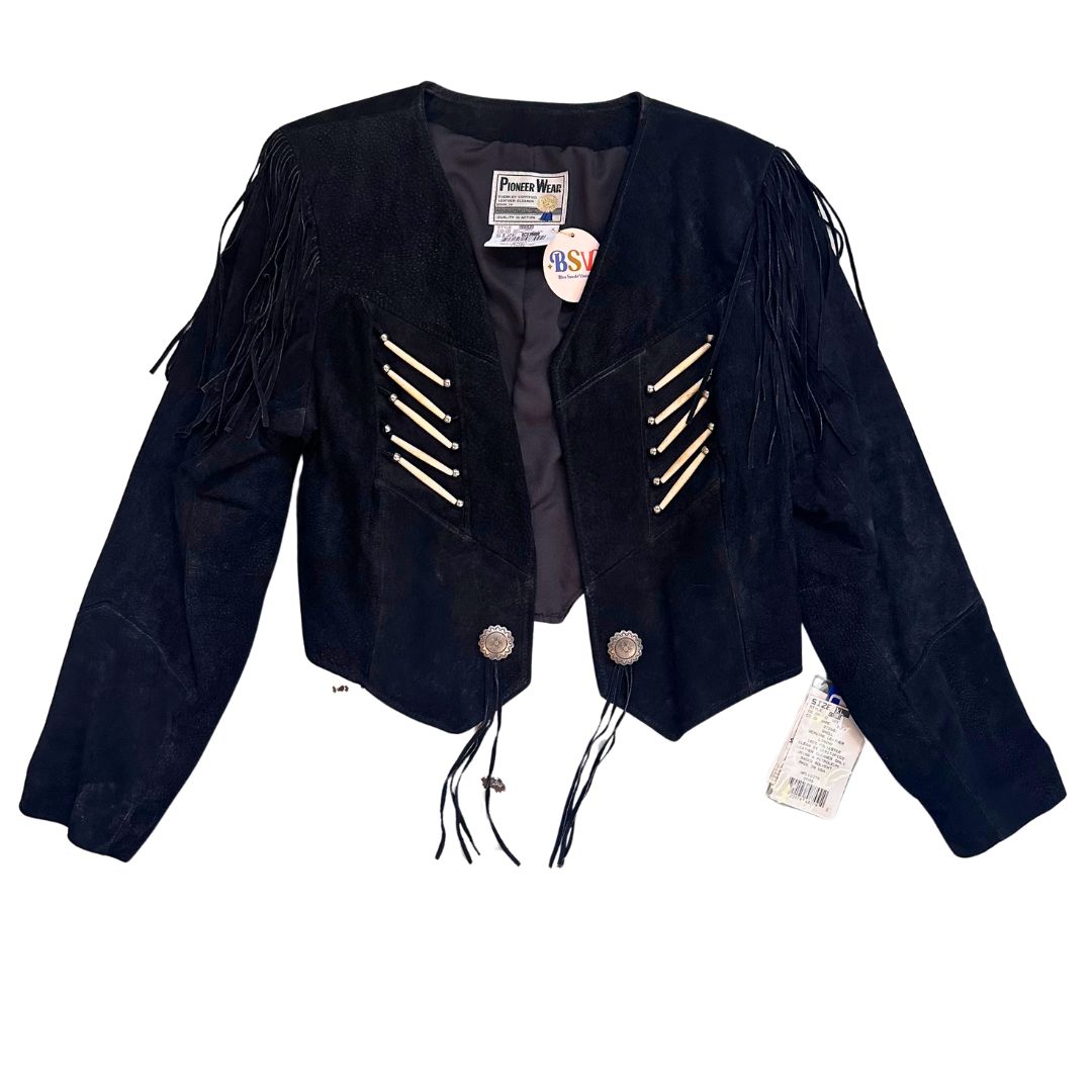 1990's NWT Black Suede Fringe Jacket | Pioneer Wear