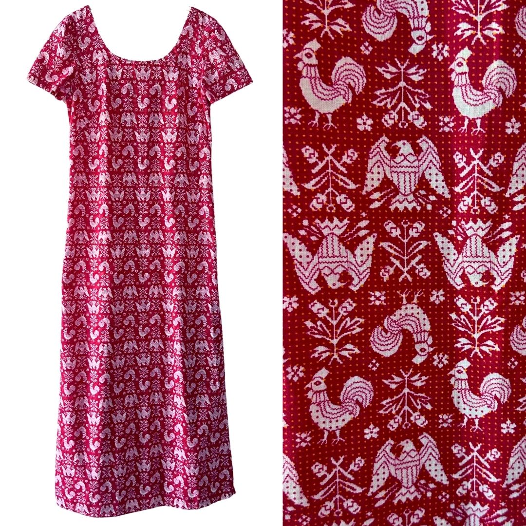 1970's Eagle & Rooster Maxi Dress