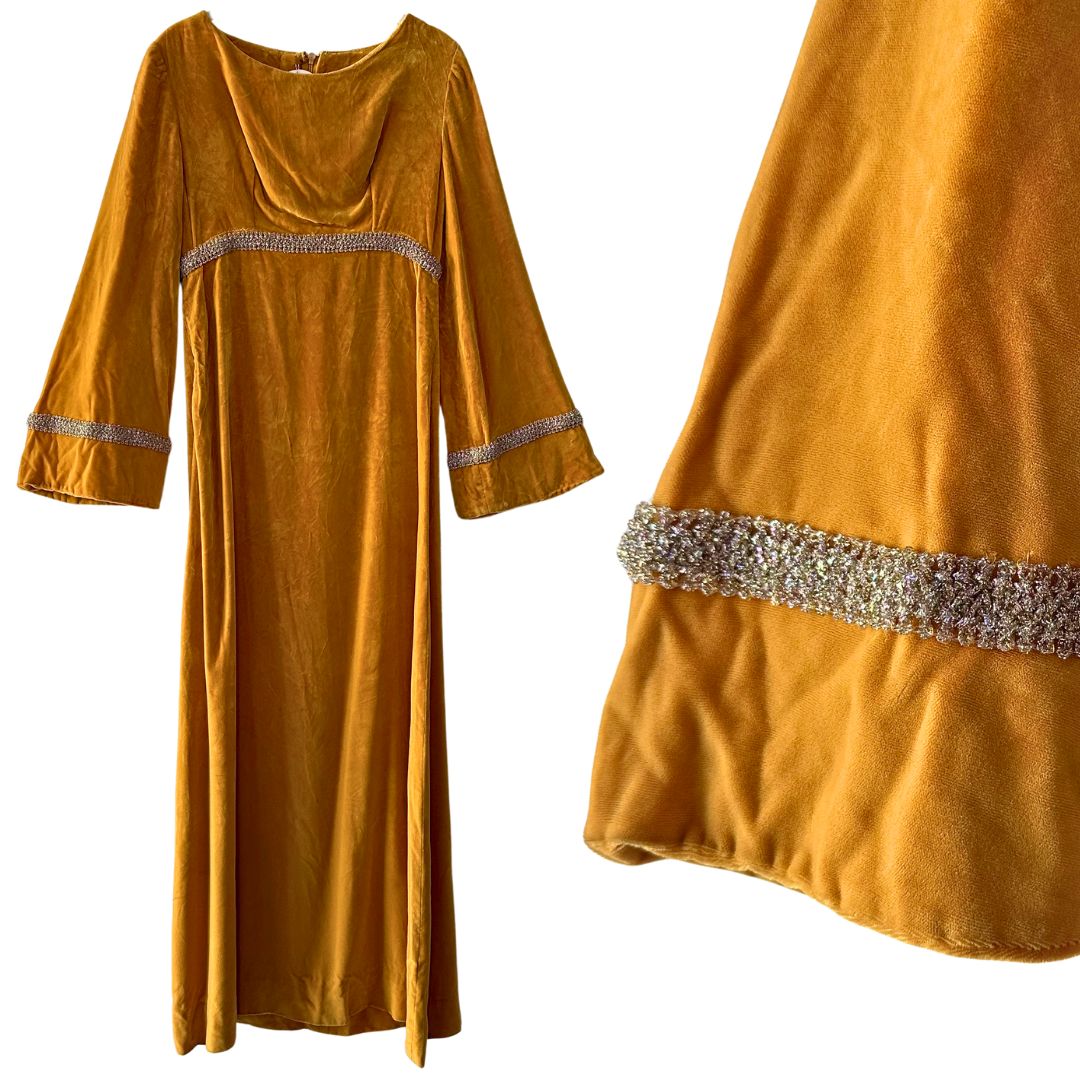 1970's Bell Sleeve Velvet Dress