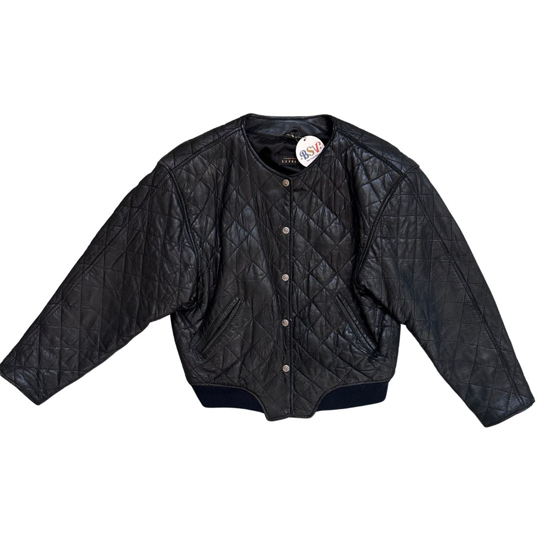 1990's Black Quilted Leather Jacket | Express