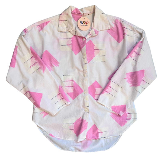 1980's Pink Abstract Button Up