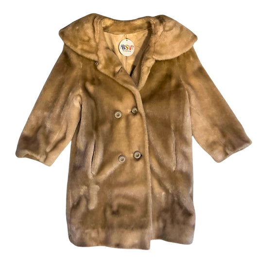 1960's Tan Double Breasted Faux Fur Coat