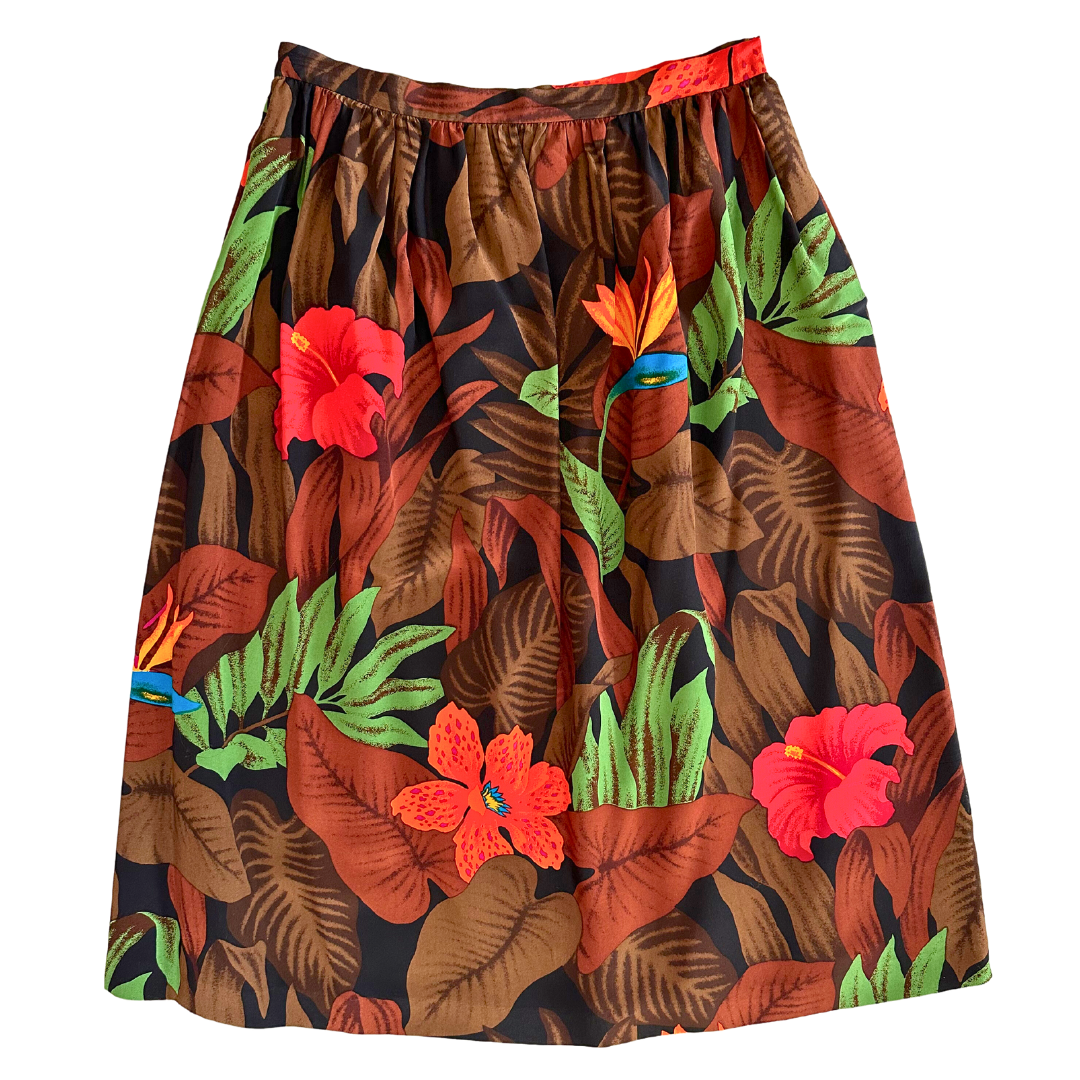 1990's Tropical Print Silk Skirt | Linda Allard for Ellen Tracey