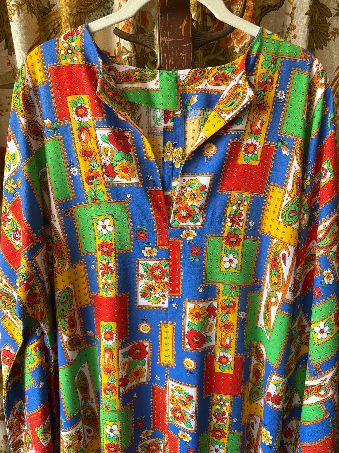 1970's "Patchwork" Floral & Paisley Bell Sleeve Caftan