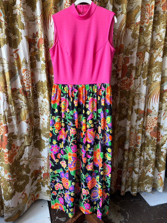 1970's Neon Floral Skirted Tank Dress | Mr. B of California
