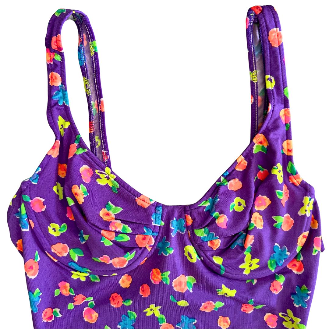 1990's Purple Floral High Cut Swimsuit | Sassafras
