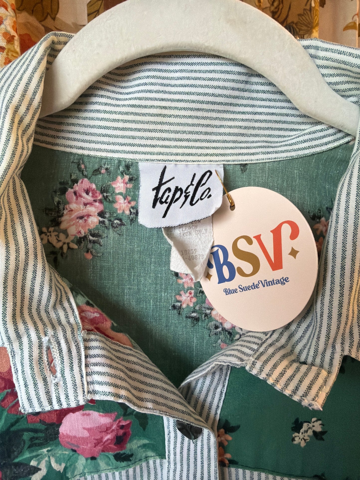 1990's Floral & Stripe Blouse LS | Tap & Co