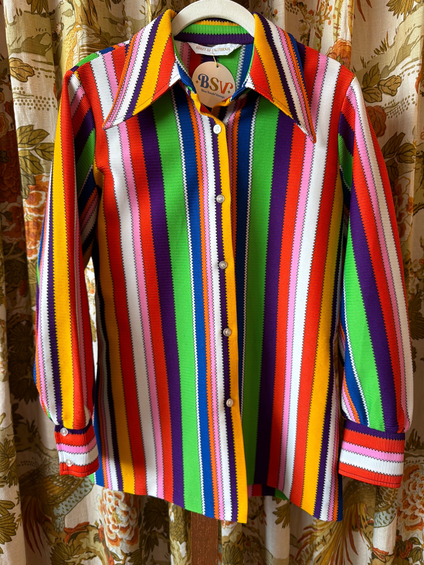 1970's Rainbow Stripe Dagger Collar Blouse | Koret of California