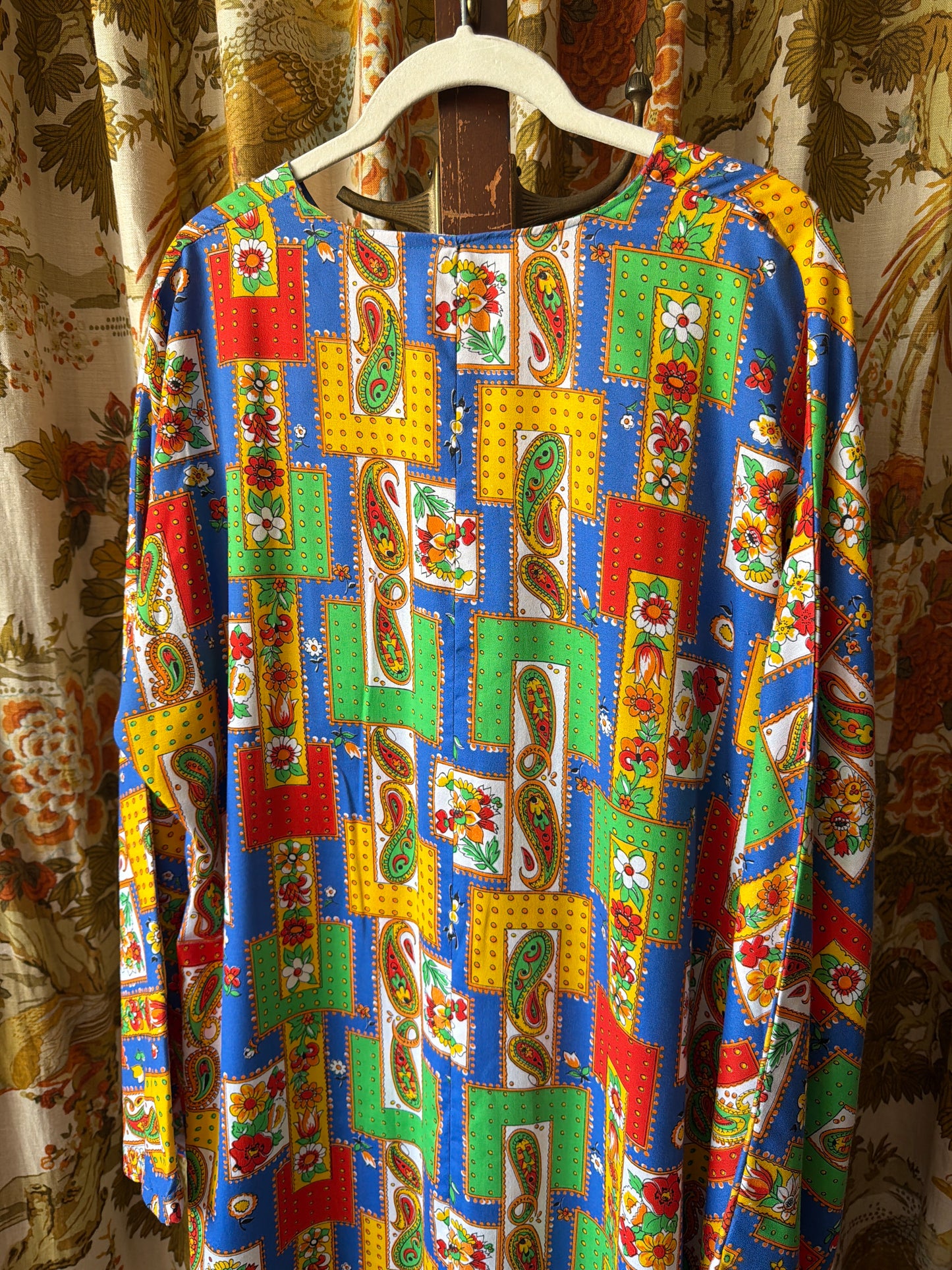 1970's "Patchwork" Floral & Paisley Bell Sleeve Caftan